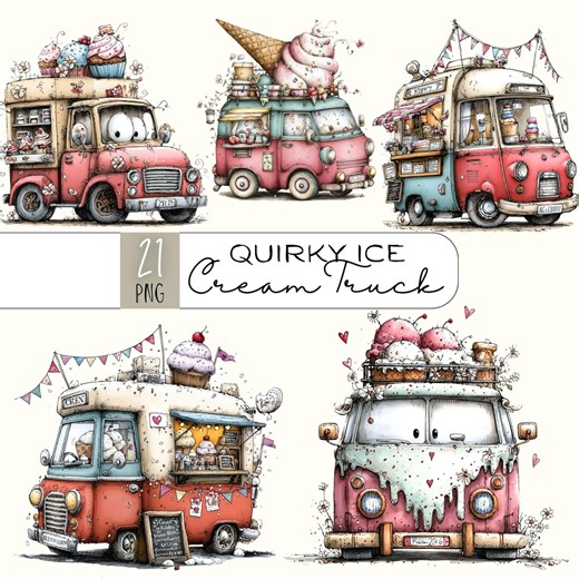 Quirky Ice Cream Truck Clipart, Cute Dessert Van PNG, Whimsical Ice Cream Shop, Sublimation Graphics, Projects - Etsy