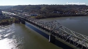 Aerial view of the closed Brent Spence Bridge