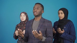 Muslim people of many different races pray. Muslim african woman and man and asian young woman praying, they believe in Allah, they have faith.