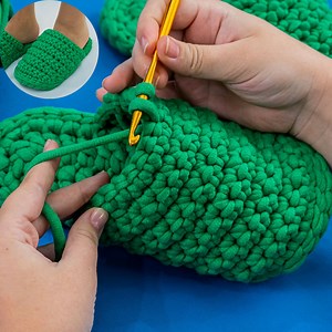 197K views · 4.5K reactions | Easy crochet slippers out of a ribbon yarn on the sole! | Miarti - Crochet and Knitting | Facebook