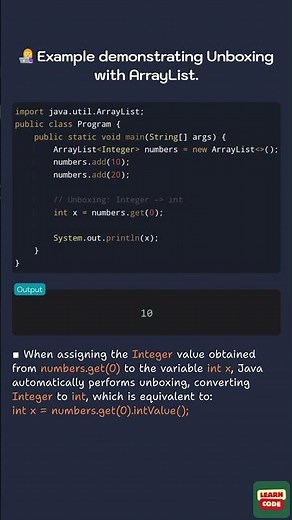 👩‍💻 Example demonstrating Unboxing with ArrayList (Wrapper Classes in Java)