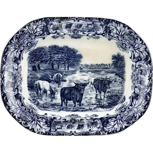 Antique Wedgwood “cows” Flow Blue Transferware 17” Platter - Etsy