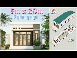 One-Story House Plan, 5 meters x 20 meters, 3 bedrooms