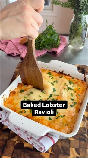 This rich, creamy, and cheesy Lobster Ravioli Bake could not be easier, thanks to store bought lobster ravioli and lobster bisque! 🦞🍽️ Click the link in the @allrecipes bio or keep reading to get the full recipe! Ingredients: Butter or cooking spray, for greasing the dish 2 (18 ounce) bags purchased refrigerated lobster ravioli 1 (16 ounce) containter purchased lobster bisque 1/2 cup shredded mozzarella cheese 1/4 cup grated Parmesan cheese Chopped fresh parsley, for garnish Directions: 1. Pre