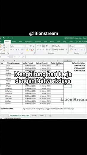 Menghitung waktu hari kerja dengan Networkdays #excel #exceltips #exceltutorial #microsoft