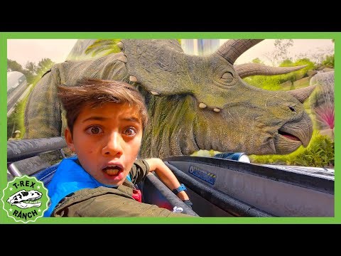 GIANT Dinosaurs + Rides at Jurassic World Universal Studios! | T-Rex Ranch Dinosaur Videos for Kids