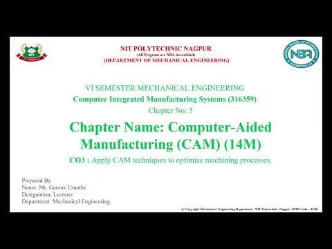 Subject: Computer Integrated Manufacturing Systems :Unit No.3: Computer Aided Manufacturing