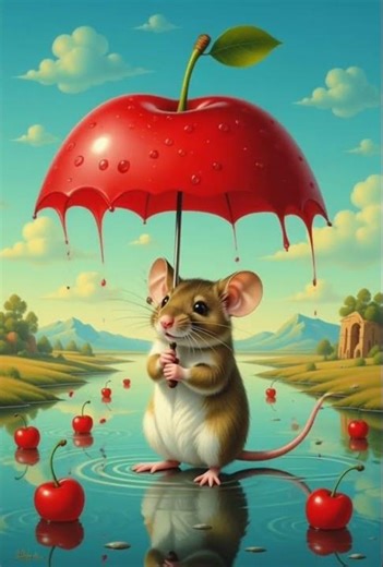 🧀 Cute Mouse Walking Under an Apple Umbrella 🍎 | Rainy Day Cartoon