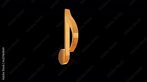 A golden musical note rotates slowly against a transparent background, the animation is looped. Stock Video