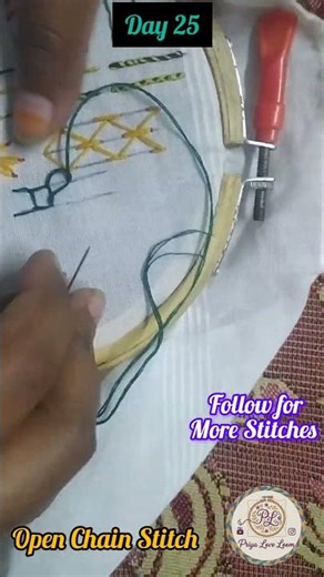 Day 25/ 30 Day Hand Embroidery Stitch Challenge Open Chain Stitch 🌸 perfect for floral borders
