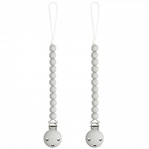 Silicone Pacifier Clips for Boys and Girls, by Comfy Cubs (Grey, Pack of 2)