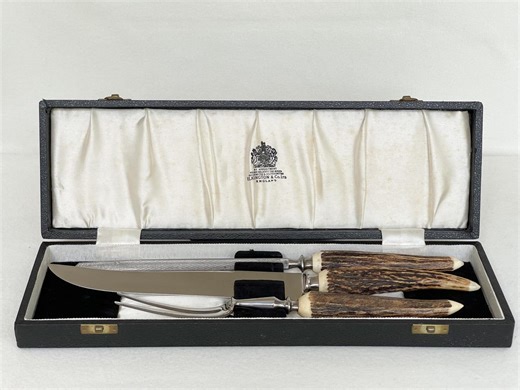 Vintage Elkington & Co Sheffield Meat Carving Utensil Set With Antler Handles. Royal Warrant. C1960 - Etsy