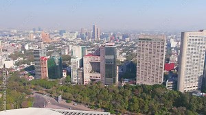 Mexico City: Aerial view of capital city of Mexico, park Bosque de Chapultepec and city centre skyline with modern high-rise buildings (skyscrapers) - landscape panorama of North America from above