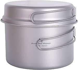 Boundless Voyage Camping Pots and Pans Set Titanium Cooking Set 1200ml Pot with 500ml Pan Ultralight Campfire Cooking Equipment Ti2110C