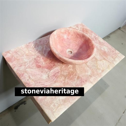 Pink Rose Quartz Countertop Slab Table With Stone Vessel Sink Basin, Bathroom Decor - Etsy