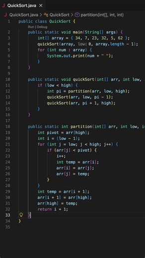 Quick sort code written by vs code GitHub co pilot
