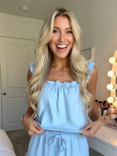 The viral baby doll pajamas that have a sleeve, the fabric is so light and comfortable.💎💙#loungewear #cozyathome #springstatements #girlsfashion #babydoll #ruffle #pajamajam #pajamas #pretty #girlsaesthetic #pjset #fypシ #fyp #pj
