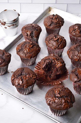 Sour Cream Double Chocolate Muffins - Jaja Bakes - jajabakes.com