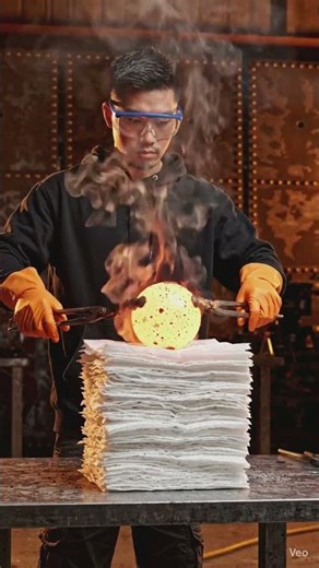 1000°C Red Hot Iron Ball vs 10,000 Tissue Papers #usa #america