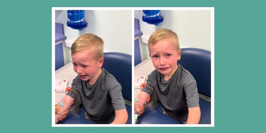 5-year-old gives emotional pep talk before cancer blood draw