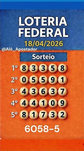 RESULTADO DA LOTERIA FEDERAL 6058-5 18/04/2026 #loteriafederal #aloapostador #loteriafederalhoje