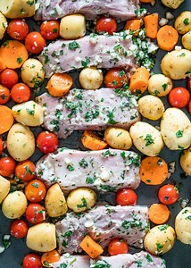 Greek Pork Loin Ribs and Potatoes Sheet Pan Dinner