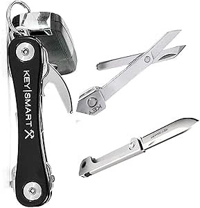 KeySmart Rugged - Multi-Tool Key Holder (up to 14 Keys, Black) Bundle with NanoScissors and Mini Knife