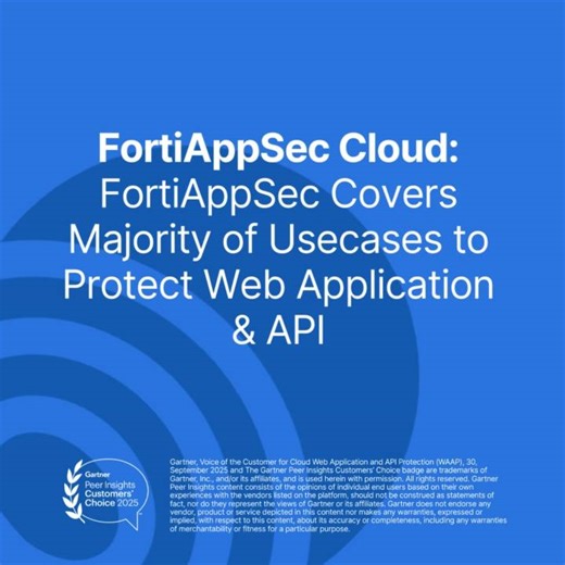 The people have spoken—and #FortiAppSec Cloud is the safe choice. 🏆 Named a 2025 Gartner Peer Insights™ Customers’ Choice for #CloudWAAP, Fortinet is trusted by organizations of all sizes and industries to: ✅ Secure web applications and APIs ✅ Simplify management ✅ Reduce costs 👉 Discover why customers recommend #Fortinet: https://www.gartner.com/reviews/market/cloud-web-application-and-api-protection/vendor/fortinet/product/fortiappsec-cloud/review/view/6293424?utm_source=blog&utm_medium=refe