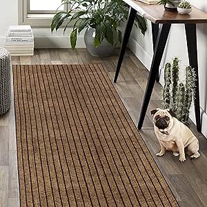 Weidear Hallway Runner Rug with Rubber Backing, Laundry Room Rug Non Slip, Washable Outdoor Indoor Rug Carpet Runner, Customized Area Rugs Mat for Entryway, Balcony, Deck-2FT x 31FT, Brown Stripe