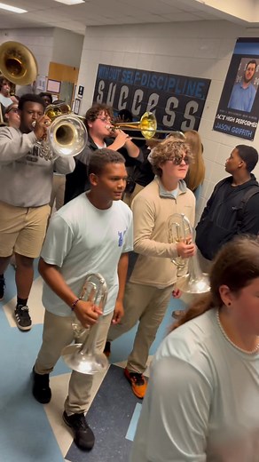 🎉🏈🥁 Playoff Parade Day! 🥁🏈🎉 The MGM Band brought the spirit today with a parade through the walkways and hallways to celebrate our football team heading to the playoffs! 🎺🎷🎶 The energy was incredible — school pride was loud and clear! 🩵🖤 Let’s go, Vikings! 💪🔥 #MGMStrong #SkolVikes #VikingValor | Mary G. Montgomery Viking Marching Band