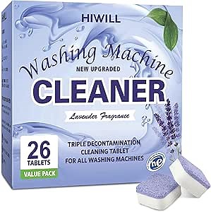 Hiwill Washing Machine Cleaner Effervescent Tablets, Solid Washer Deep Cleaning Tablet, Triple Decontamination Remover with Natural Biological Formula, for Front Load and Top Load Washers 26 Count