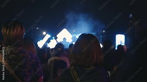 The crowd in a concert. Shot of some cheering fans enjoy in a free night live concert in music festival.