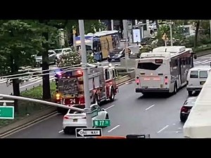 BRAND NEW 2022 FDNY ENGINE 74 RESPONDING URGENTLY ON BROADWAY ON WESTSIDE OF MANHATTAN, NEW YORK.
