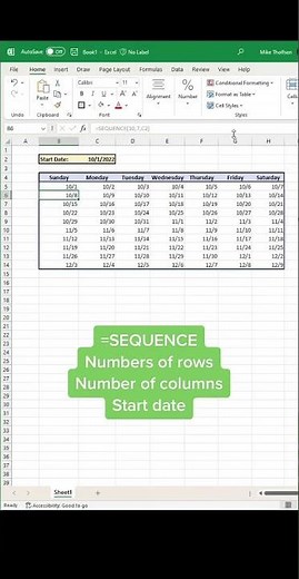 Use the SEQUENCE function to create a dynamic calendar