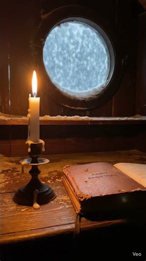 Cozy Attic Library in Winter: Soft Snowfall & Candlelight