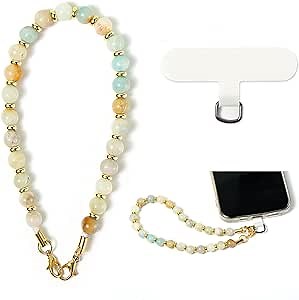 Phone Charm with Beaded Marble, Cell Phone Lanyard with Tether Tab, Phone Chain Strap, Hands-Free Wrist Strap, Phone Strap for Women Compatible with iPhone 14 Pro Max/ 13 Pro Max/ 12 Pro Max/(Green)