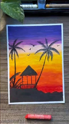 🌅 Easy sunset Drawing for Beginners | Step-by-Step Drawing Tutorial | Satisfying Art