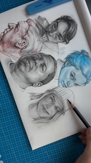 Graphite Drawing Art Gallery on Instagram: "✏️ Expressive Lines by @pencil_art1988 A symphony of lines and shading brings these portraits to life, each stroke capturing unique expressions and character. Using graphite’s versatile softness, @pencil_art1988 layers textures and values seamlessly, showcasing a study in diversity and form across different faces and angles. This piece is a testament to the beauty of gesture, structure, and light, reminding us that even simple pencil lines can breathe 