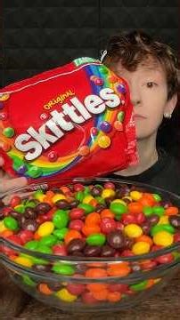 my jaw hurts…skittles mukbang 🌈 #asmr #mukbang #candy #skittles #shorts