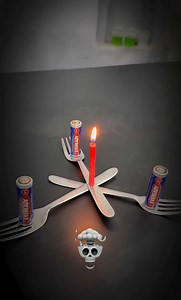 Battery spoon and candle experiment 😡🔥 #viral #science #experiment | Village Experiment