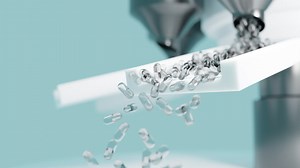 Premium stock video - New futuristic drug trial medicine pill capsules on scientific medical equipment in a pharmacology and virology research lab as a treatment to cure virus and disease