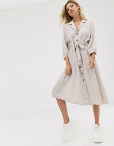 ASOS DESIGN button through midi shirt dress with ruched waist | ASOS