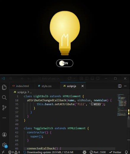 How to create Bulb Off and On by using HTML,CSS and JAVASCRIPT in VS code.