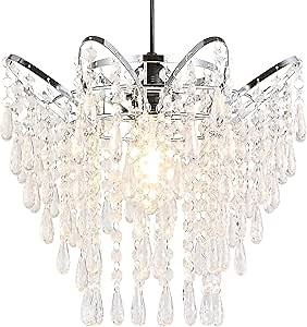 Modern Acrylic Chandelier Shade, 3-Tier Beaded Crystal-Like Ceiling Light Cover Clear Glassy Design for Bedroom, Wedding or Party Decoration