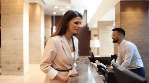 Young Woman Checking Hotel Reception Stock Footage Video (100% Royalty-free) 1111850493 | Shutterstock