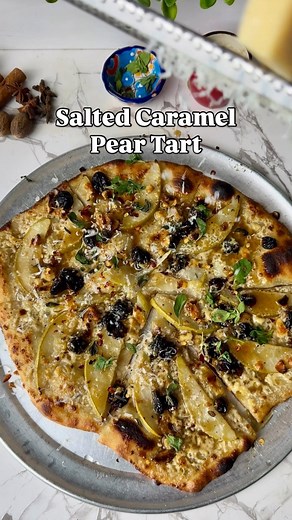 Turns out the @currentbackyard Model P Smart Pizza Oven doesn’t stop at pizza—it bakes up a killer salted caramel pear tart too. Pizza dough base, mascarpone cream, bleu cheese, cran-walnut mix… it’s the perfect sweet savory flex. #ad #brandpartner | Chef Dave Martin