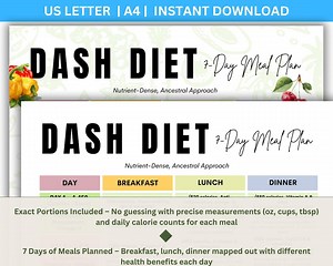 DASH Diet Meal Plan PDF, 7 Day Menu Plan Printable, Weekly Meal Planner for Hypertension Blood Pressure Weight Loss, DASH Diet Menu - Etsy