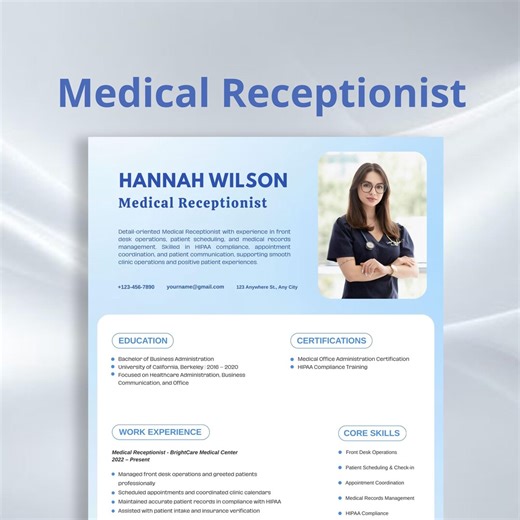 De CV pour réceptionniste médicale | Compatible avec les ATS - Etsy France