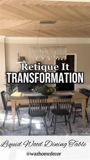 Pottery Barn Look Alike Table with Retique It Liquid Wood 🤩 Comment LINK for products and steps! Follow for more budget friendly DIYs!! STEPS Below ⬇️ - NO SANDING REQUIRED - Clean the surface to be covered with a wet paper towel or Krud Kutter if really greasy. - Apply two coats of liquid wood n primer in long even strokes waiting two hours in between coats @retiqueliquidwood!! - Apply a light coat of the wood n stain covering the surface. Finish with long even strokes. Work in sections of you