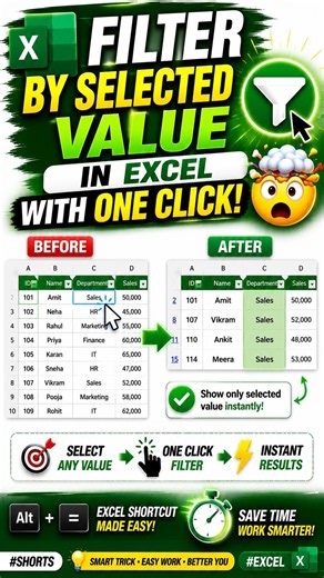 Filter by Selected Value in Excel with One Click! 🤯 #Excel #Shorts